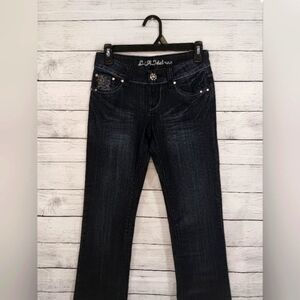 L.A Idol Straight Leg‎ Low Rise Jeans Size 3 with Chains and Rhinestones